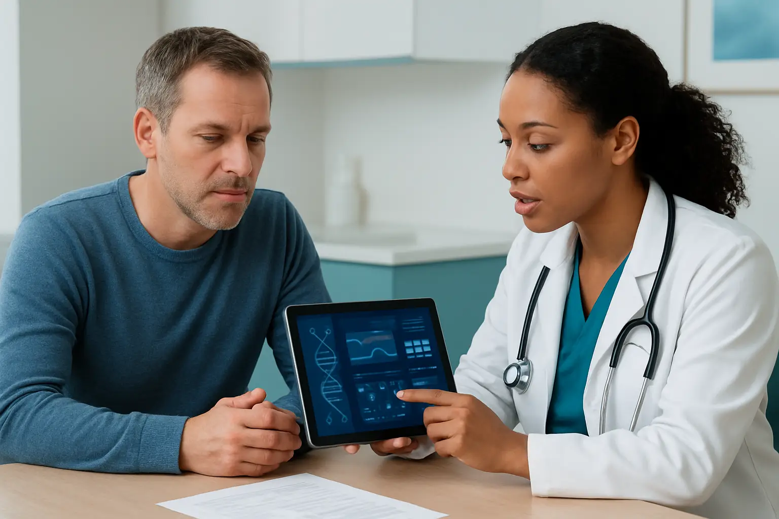 Canadian healthcare professional reviewing a PGx report with a patient