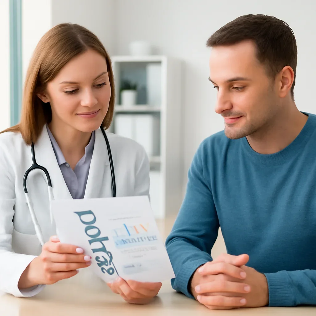 Clinician and patient discussing a medication-focused genetic report