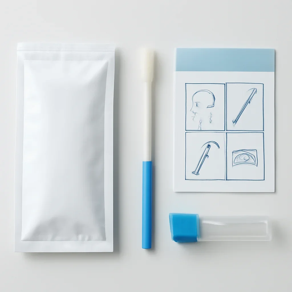 Close view of a home pharmacogenetic testing kit and instructions