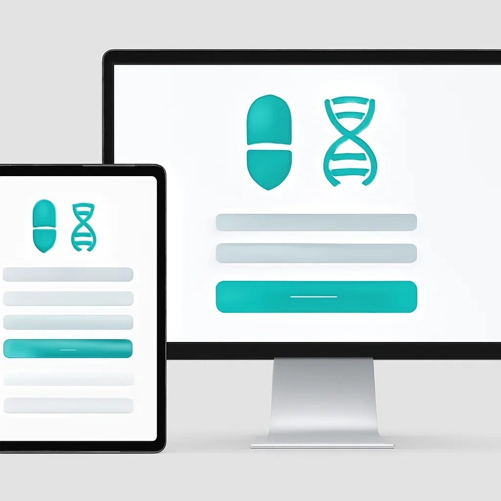 Tablet screen showing an online pharmacogenetic testing order form