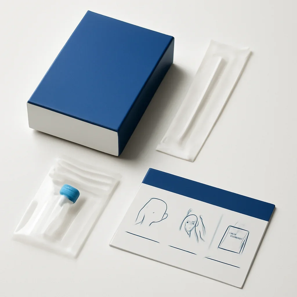 Close view of a home pharmacogenetic testing kit and instructions